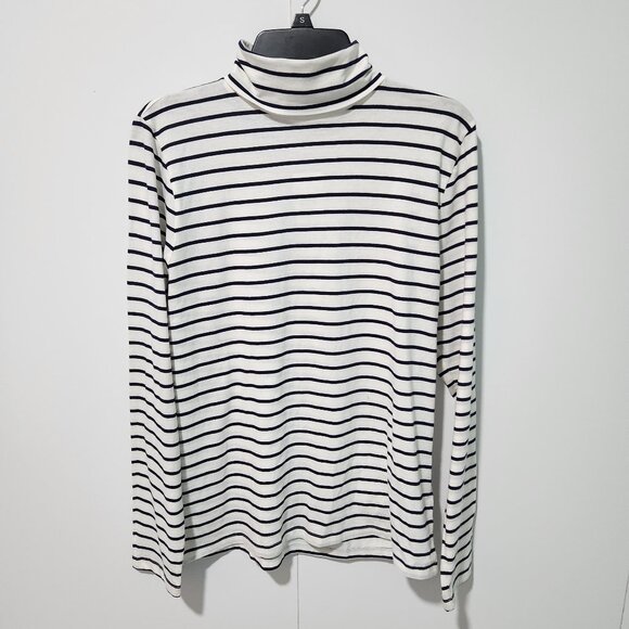 J. Crew Women's NEW Long Sleeve White with Navy Blue Stripes Turtleneck - Large - Picture 1 of 7